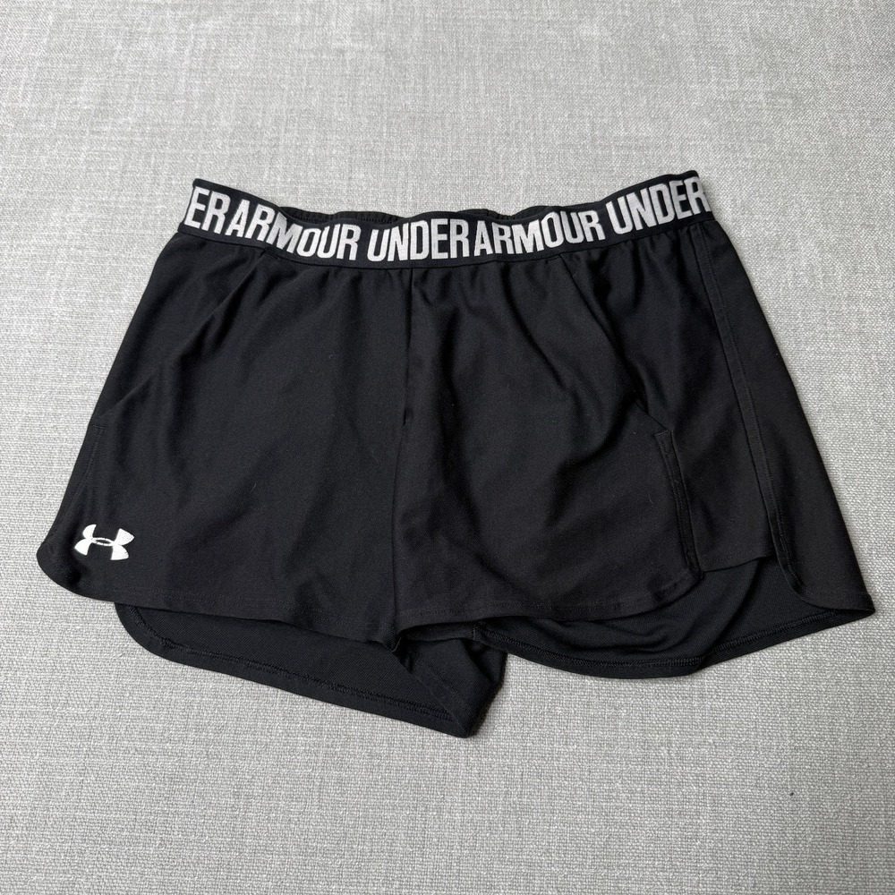 Under Armour Athletic Shorts Women's Size M Black Solid UA Logo 3" Inseam